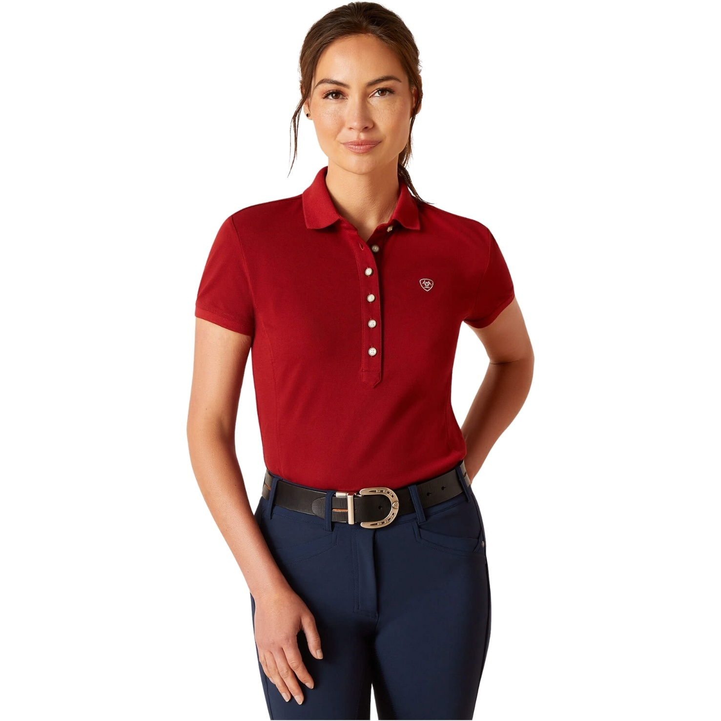 2024 Ariat Womens Prix 2 . 0 Kurze Ärmel Polo Hemd 10048741 - Sonne - Getrocknete Tomate